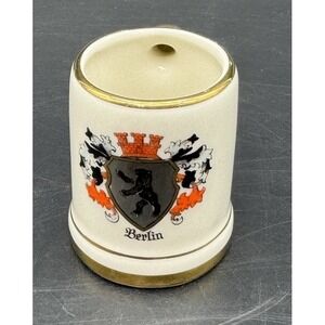 Vintage Berlin Porcelain Toothpick Holder Mini Mug Handmade Germany 2" Crest